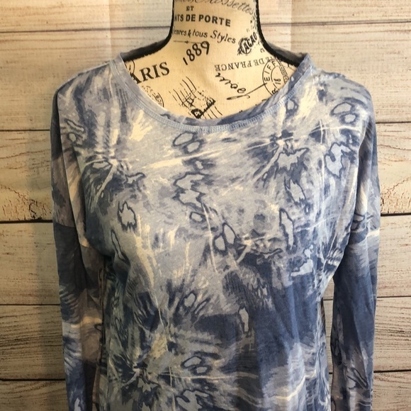 Elliott Lauren Batik Tie Dye Long Sleeve Tee Linen Size XS Blue - Picture 3 of 12